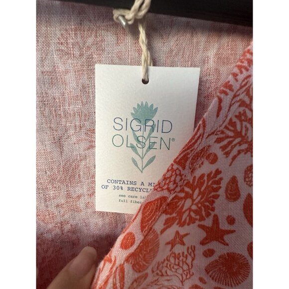 Sigrid Olsen Womens Shirt Top Size XL Pink Orange Floral Linen Short Sleeve - Picture 2 of 5